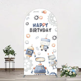 Lofaris Cartoon Robot Lovely Happy Birthday Arch Backdrop